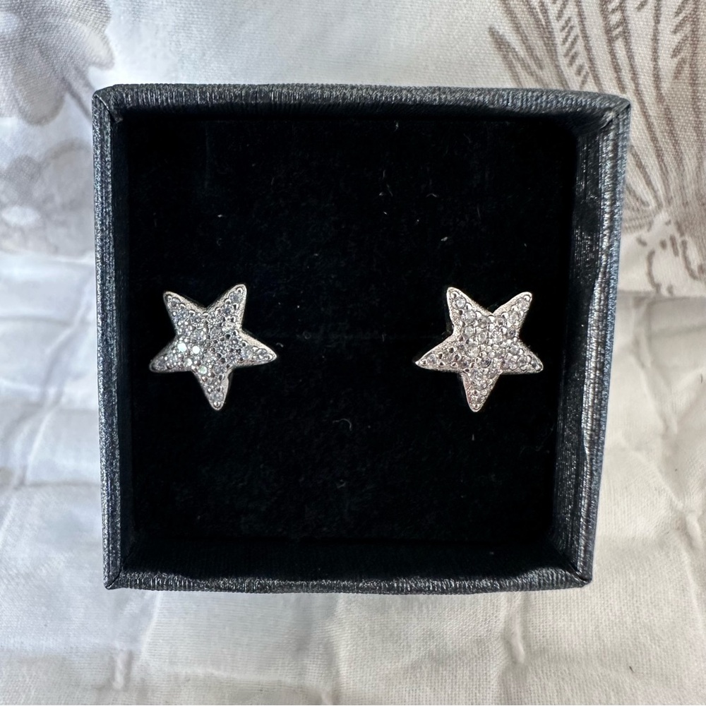 New Sofia Milani Solid 925 Sterling Silver Star Stud Earrings Zirconia Stones